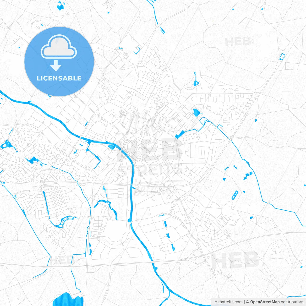 Doetinchem, Netherlands PDF vector map with water in focus