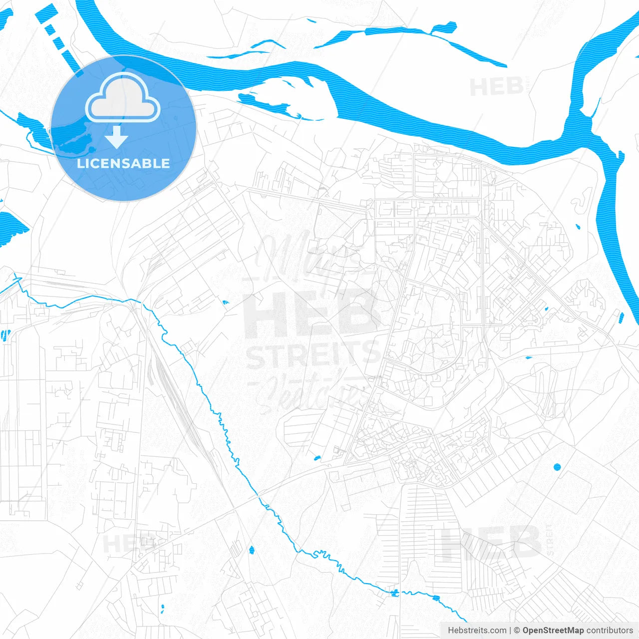 Kirovo-Chepetsk, Russia PDF vector map with water in focus