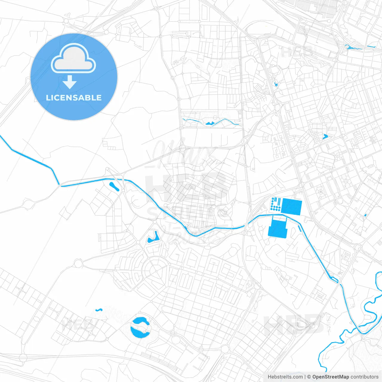 Oliver-Valdefierro, Spain PDF vector map with water in focus
