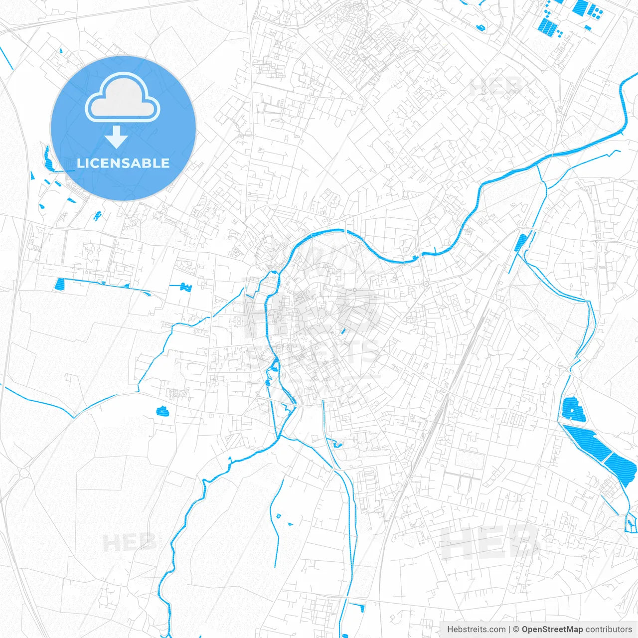 Cambridge, England PDF vector map with water in focus
