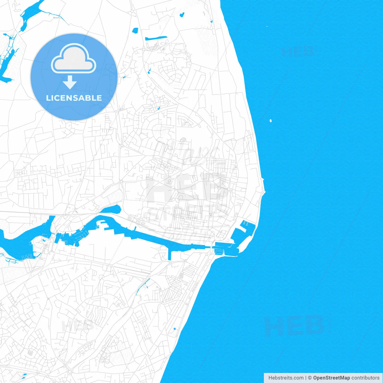 Lowestoft, England PDF vector map with water in focus