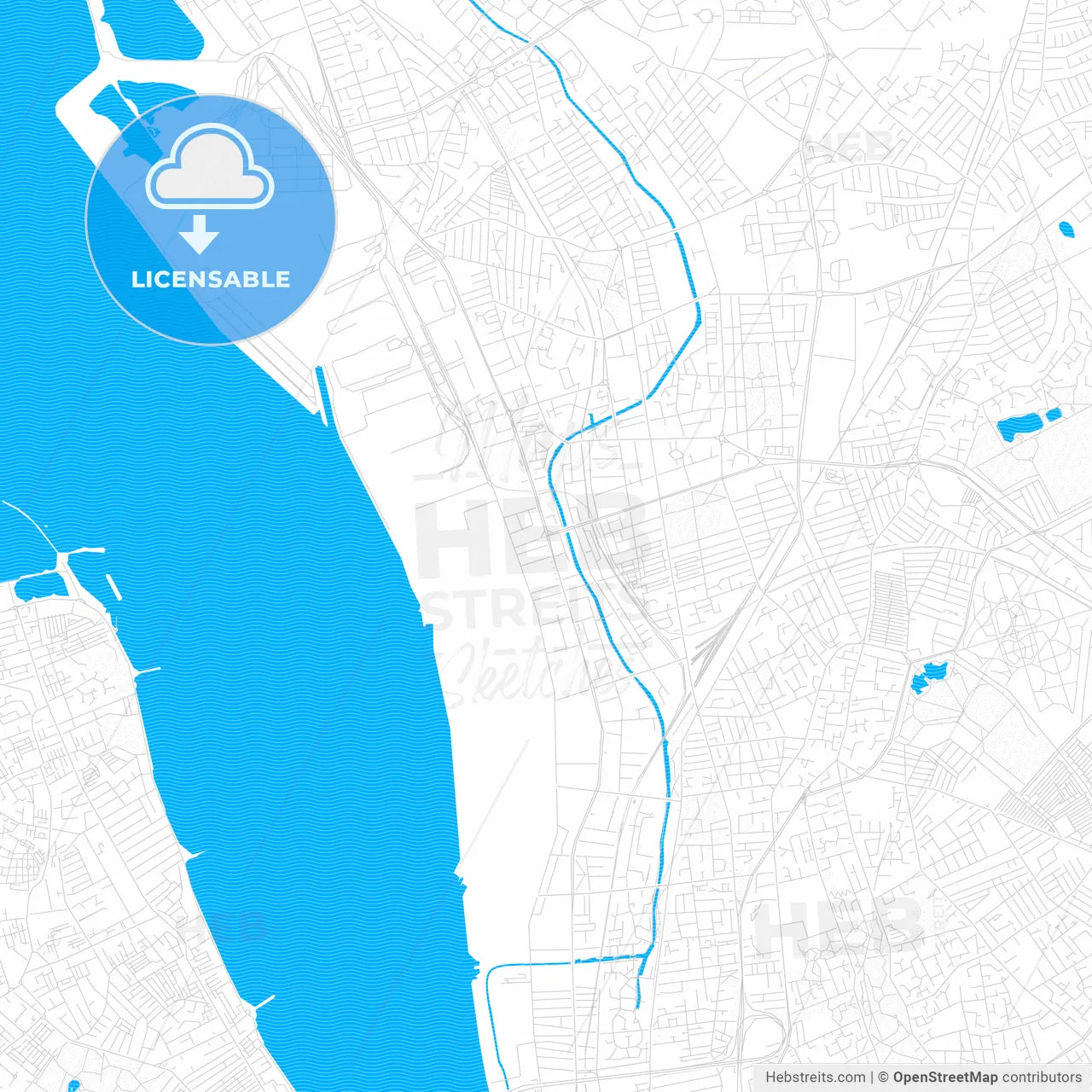 Bootle, England PDF vector map with water in focus