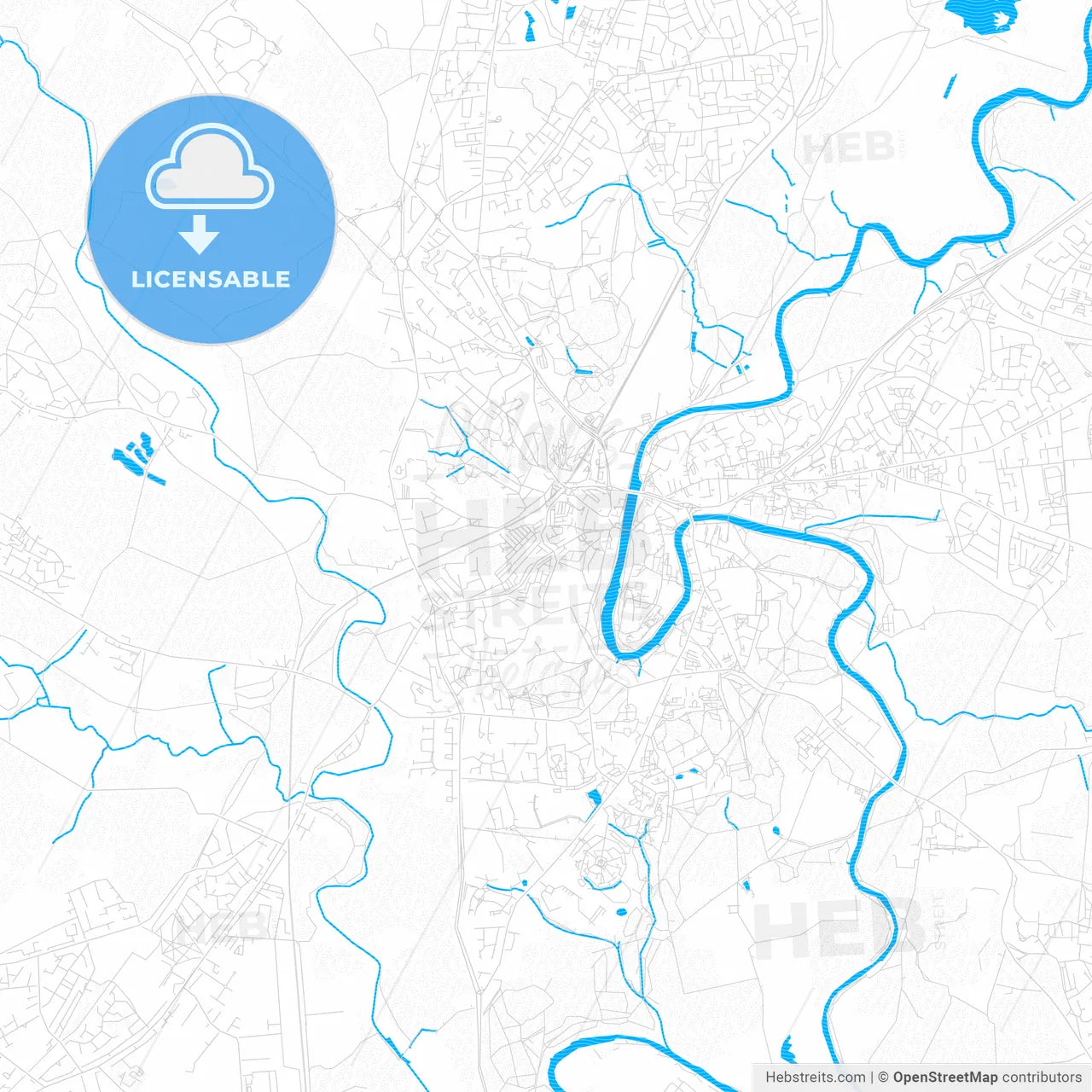 Durham, England PDF vector map with water in focus