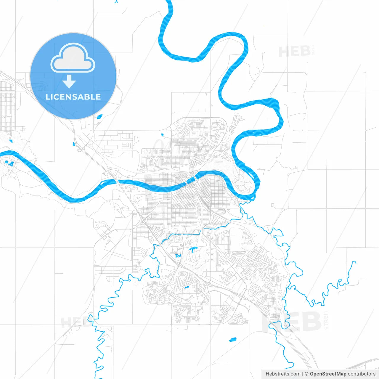 Medicine Hat, Canada PDF vector map with water in focus