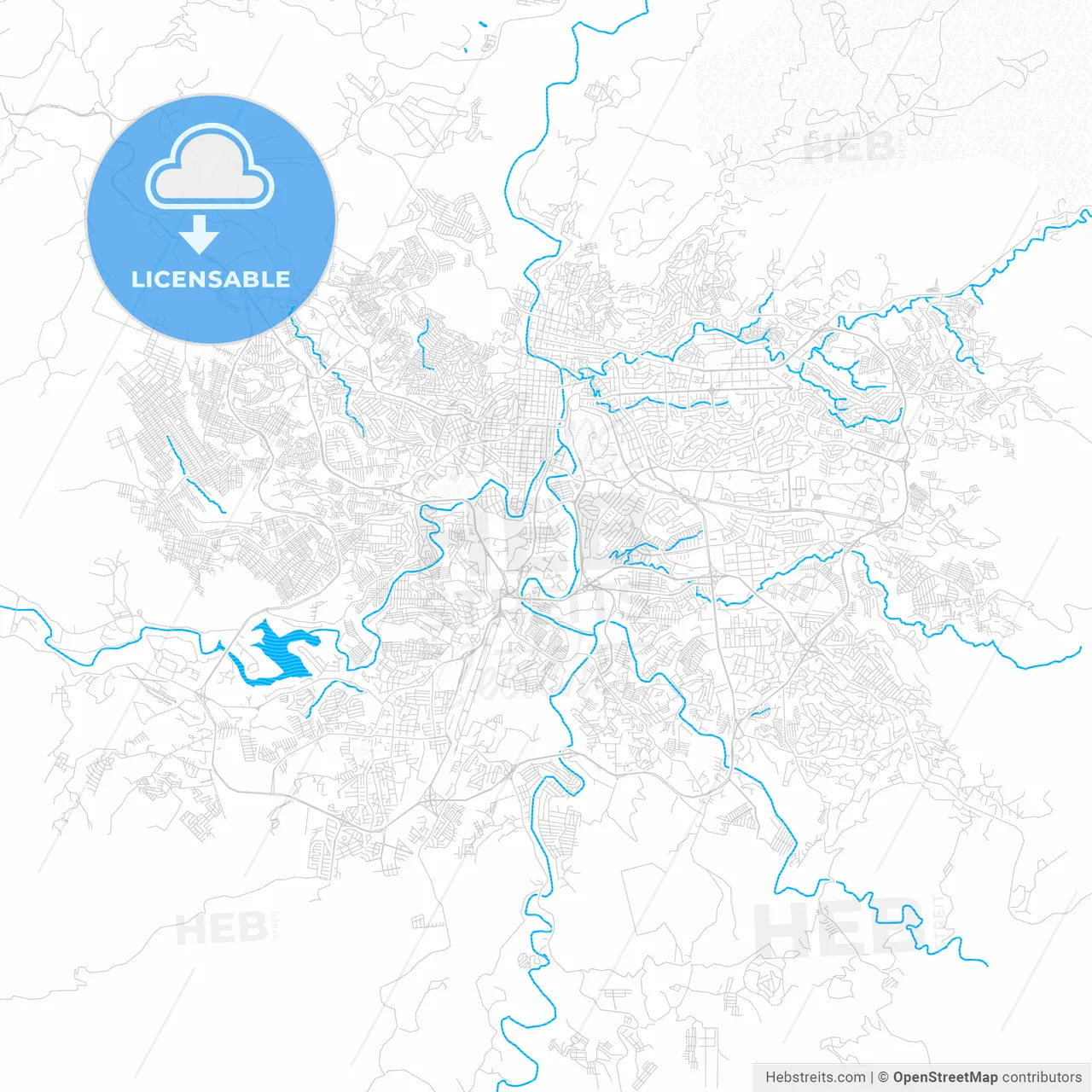 Tegucigalpa, Honduras PDF vector map with water in focus