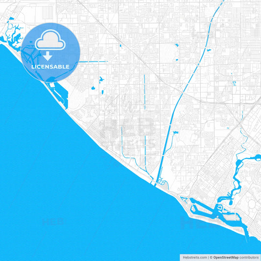 Huntington Beach, California, United States, PDF vector map with water in focus