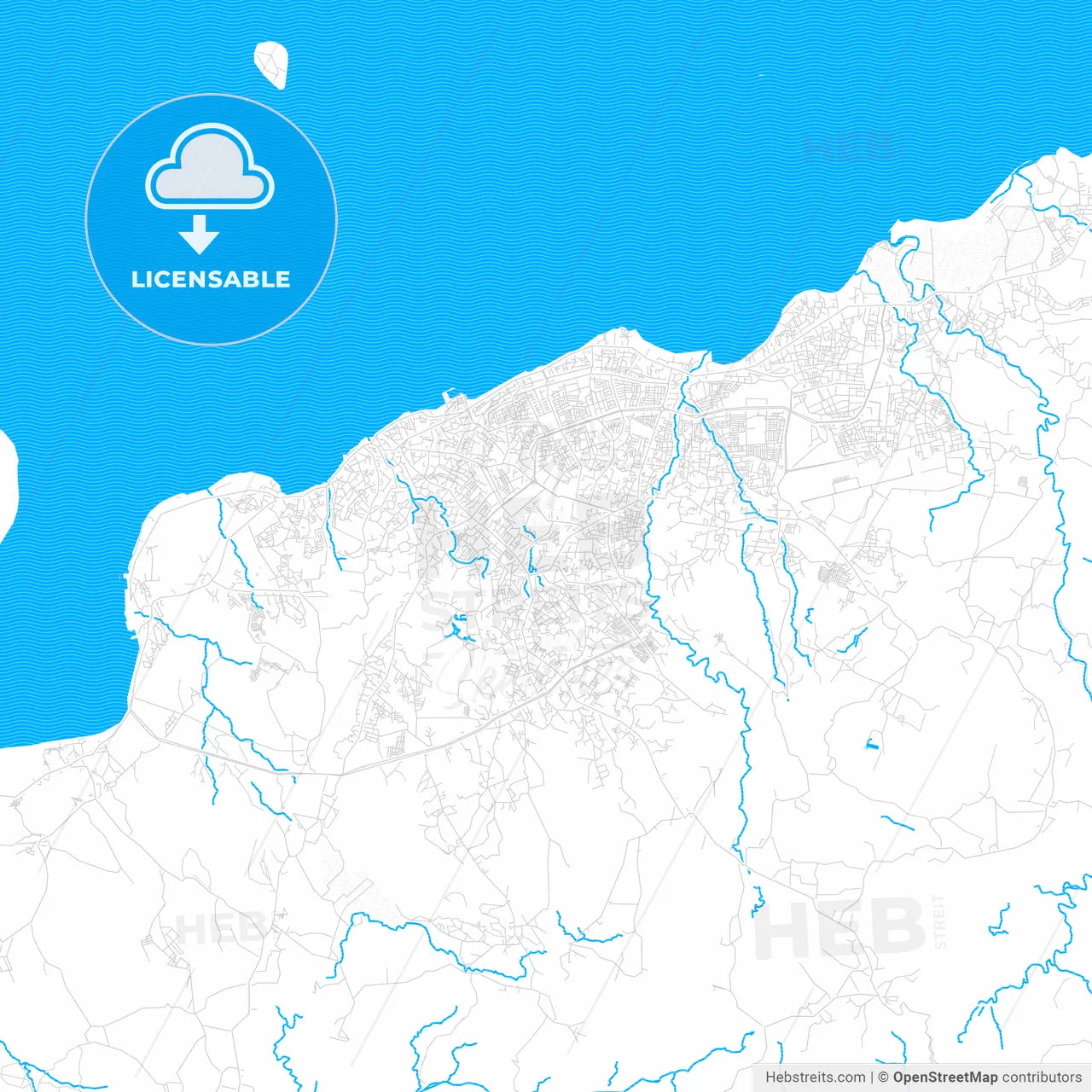 Kupang, Indonesia PDF vector map with water in focus