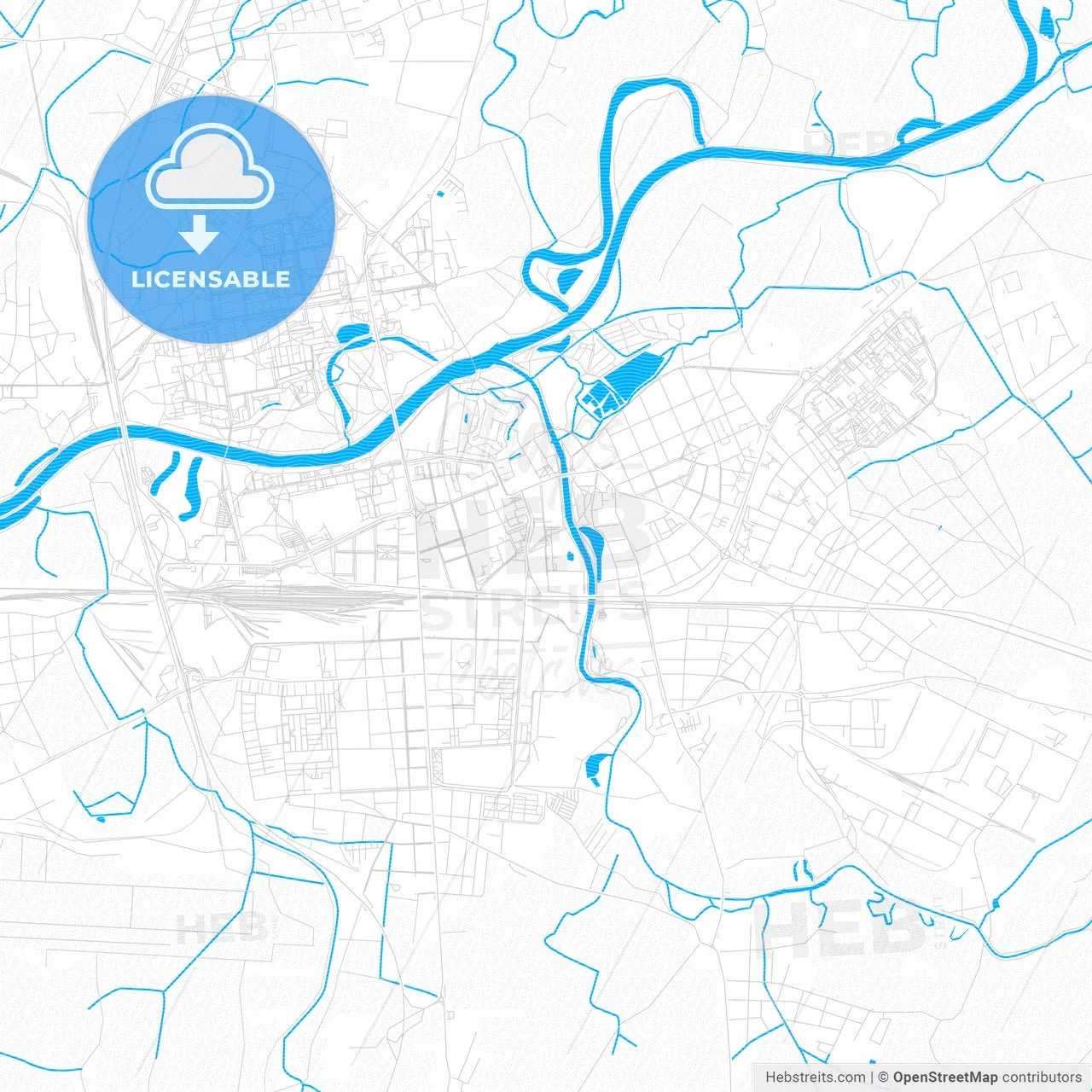 Pardubice, Czechia PDF vector map with water in focus