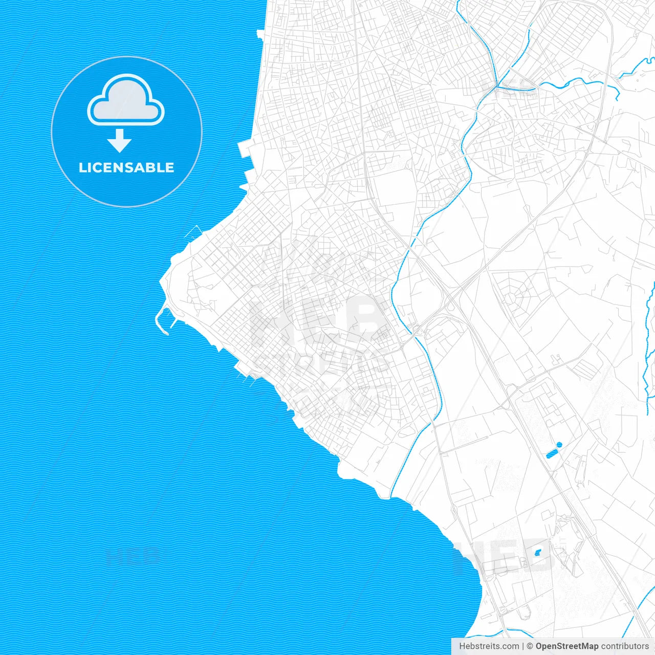 Kalamaria, Greece PDF vector map with water in focus