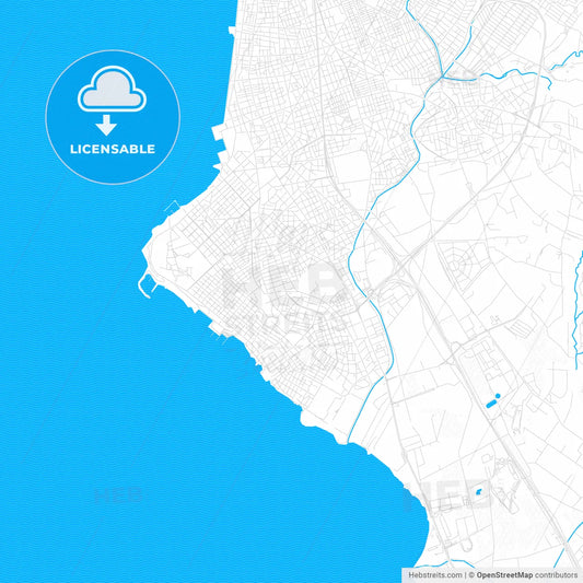 Kalamaria, Greece PDF vector map with water in focus