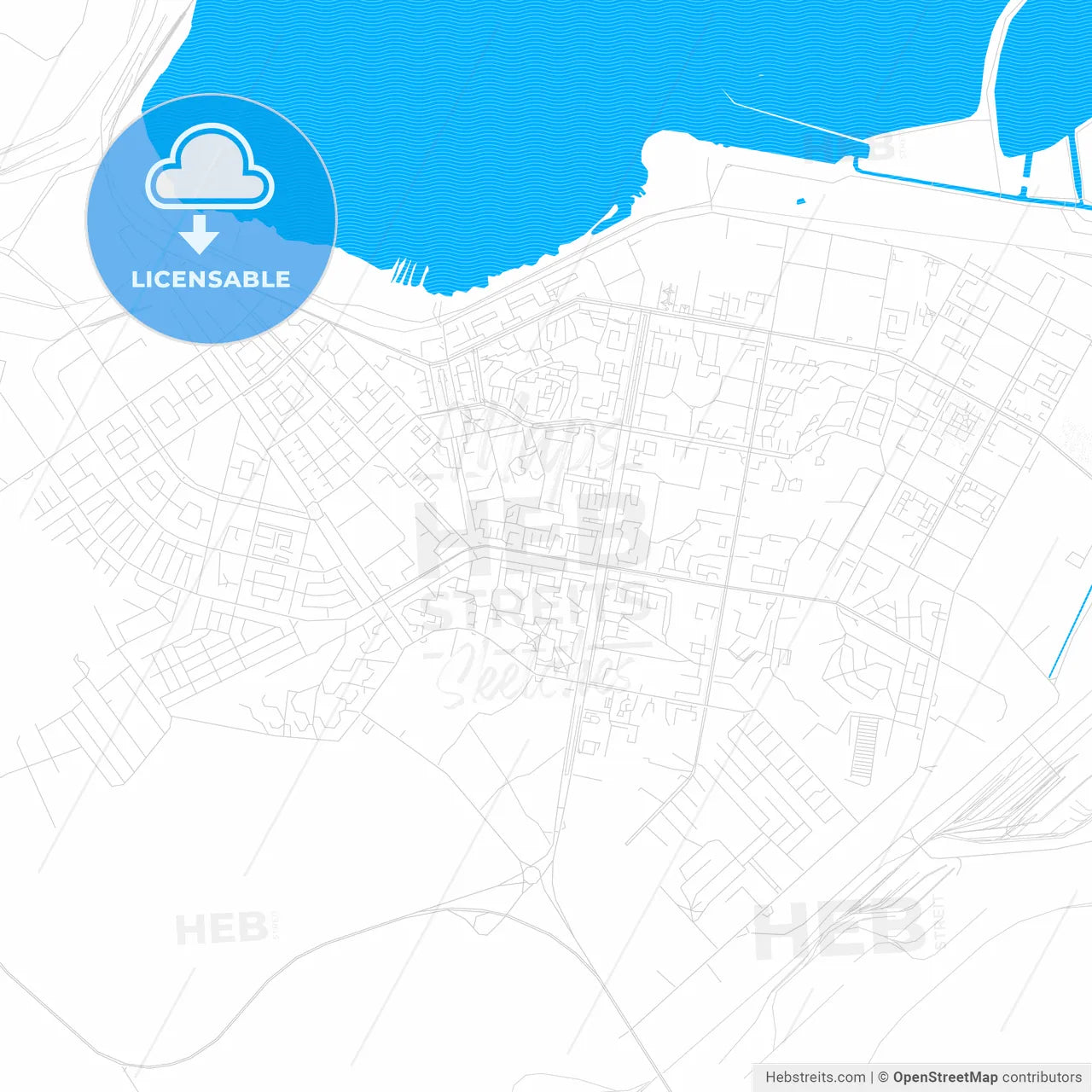 Temirtau, Kazakhstan PDF vector map with water in focus