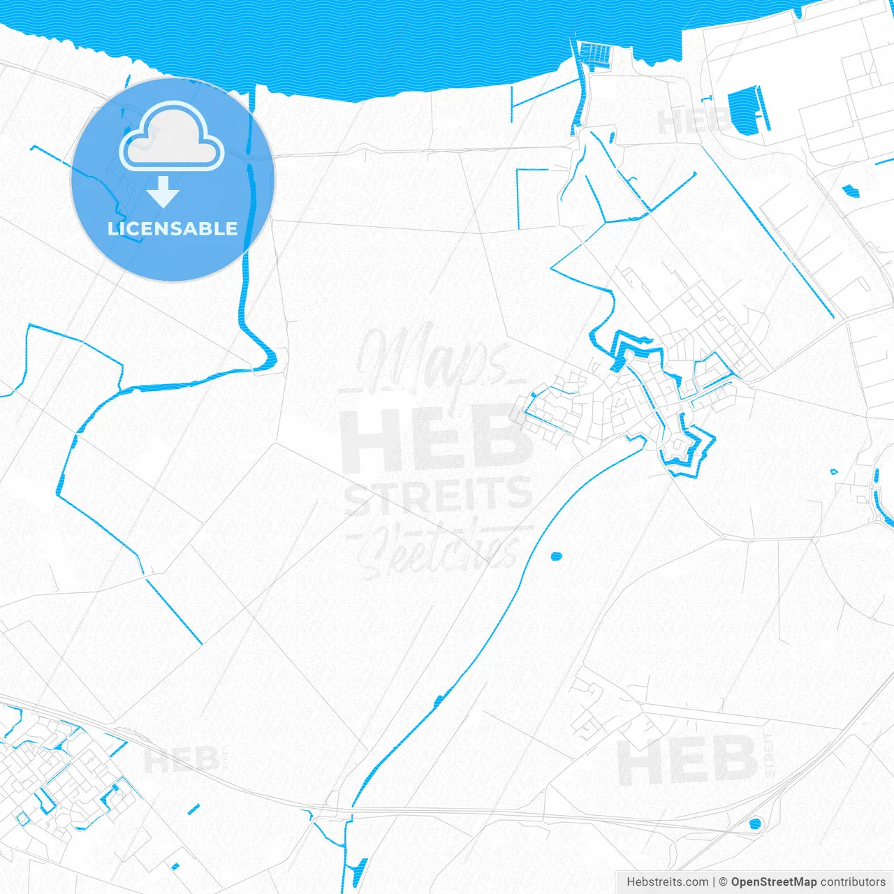 Moerdijk, Netherlands PDF vector map with water in focus