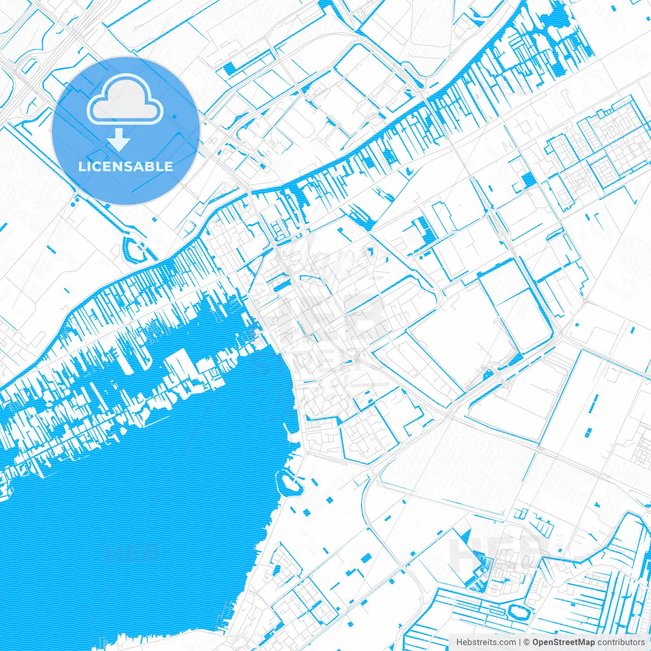 Aalsmeer, Netherlands PDF vector map with water in focus