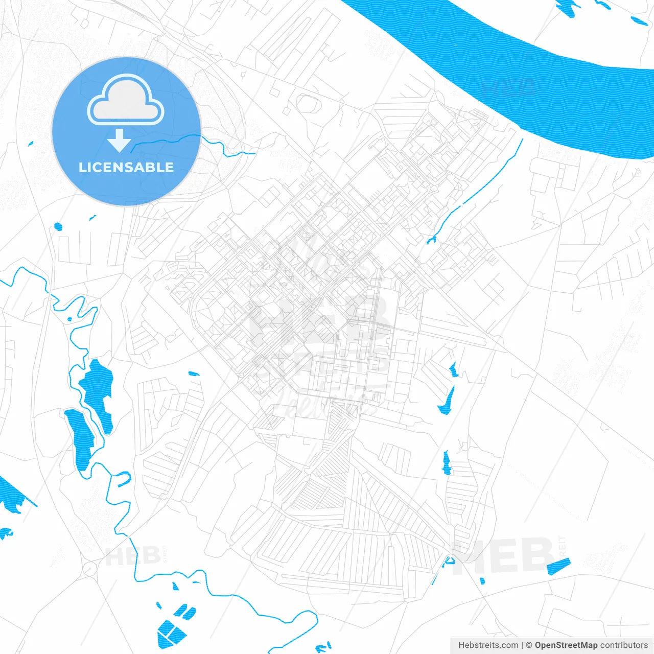 Kstovo, Russia PDF vector map with water in focus