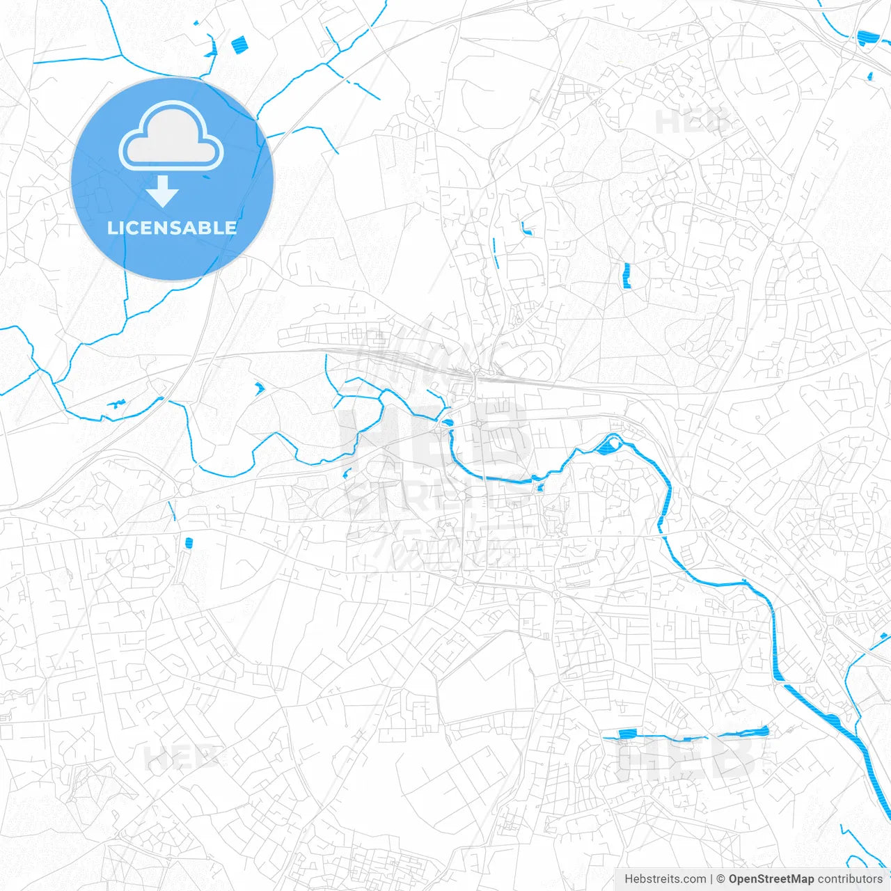 Colchester, England PDF vector map with water in focus