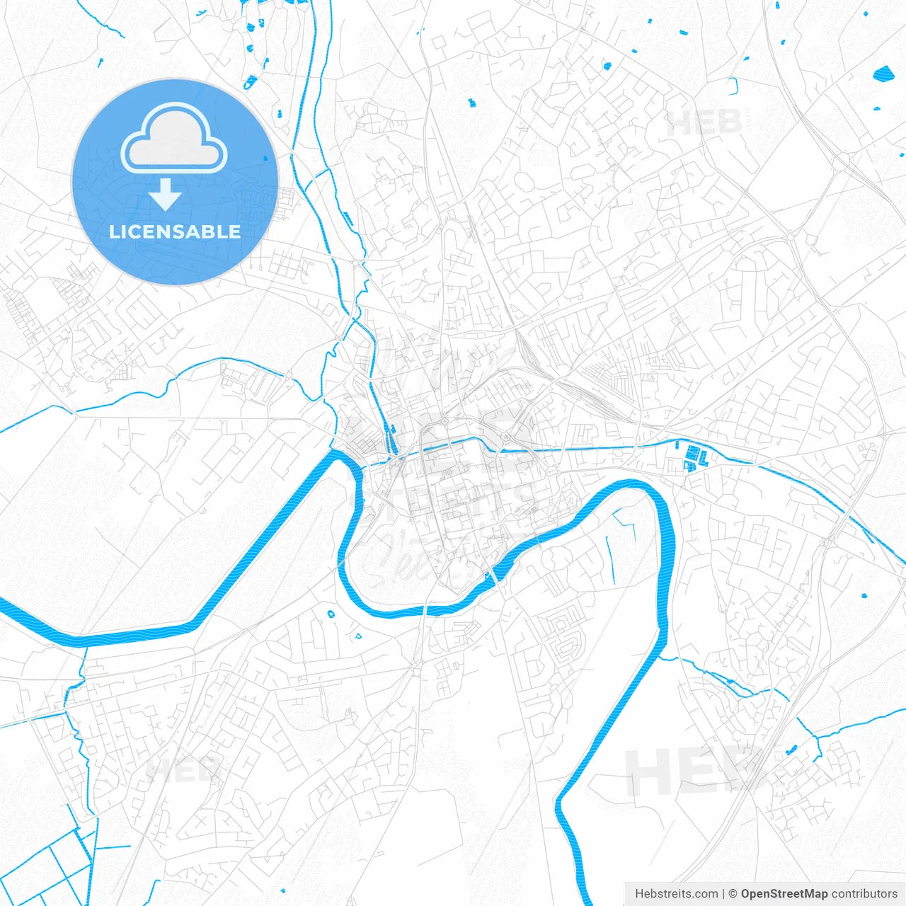 Chester, England PDF vector map with water in focus