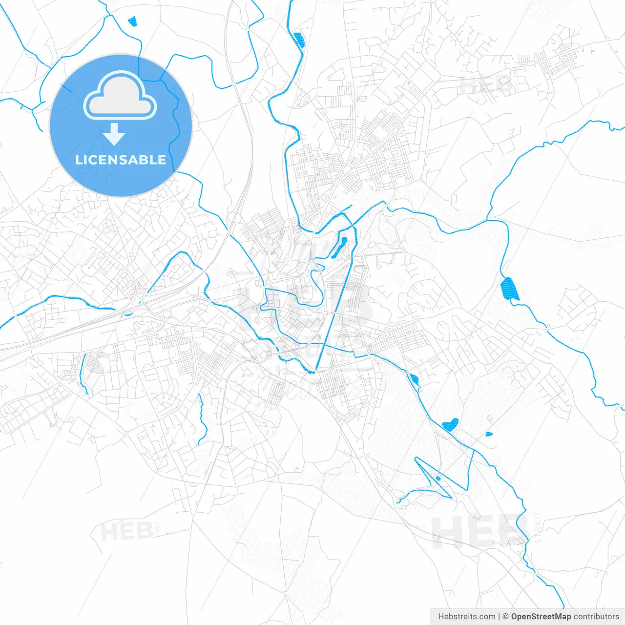 Burnley, England PDF vector map with water in focus