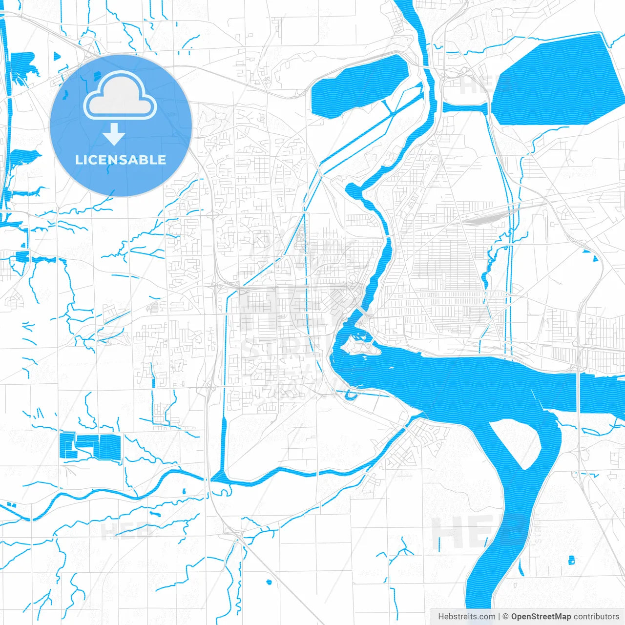 Niagara Falls, Canada PDF vector map with water in focus