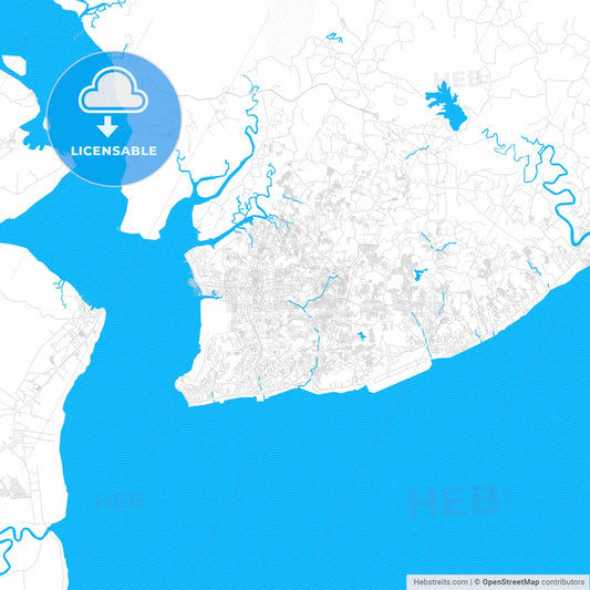 Balikpapan, Indonesia PDF vector map with water in focus