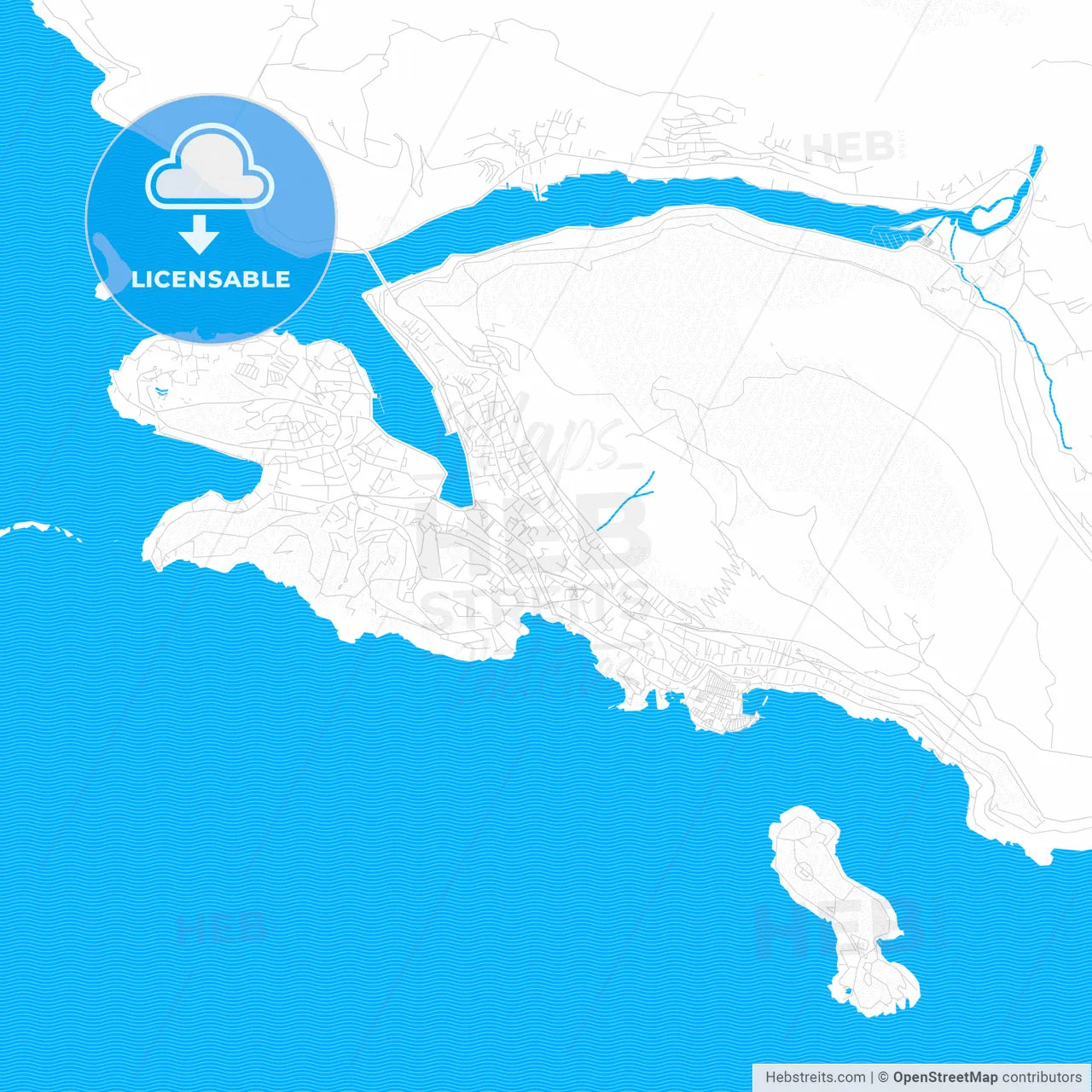 Dubrovnik, Croatia PDF vector map with water in focus
