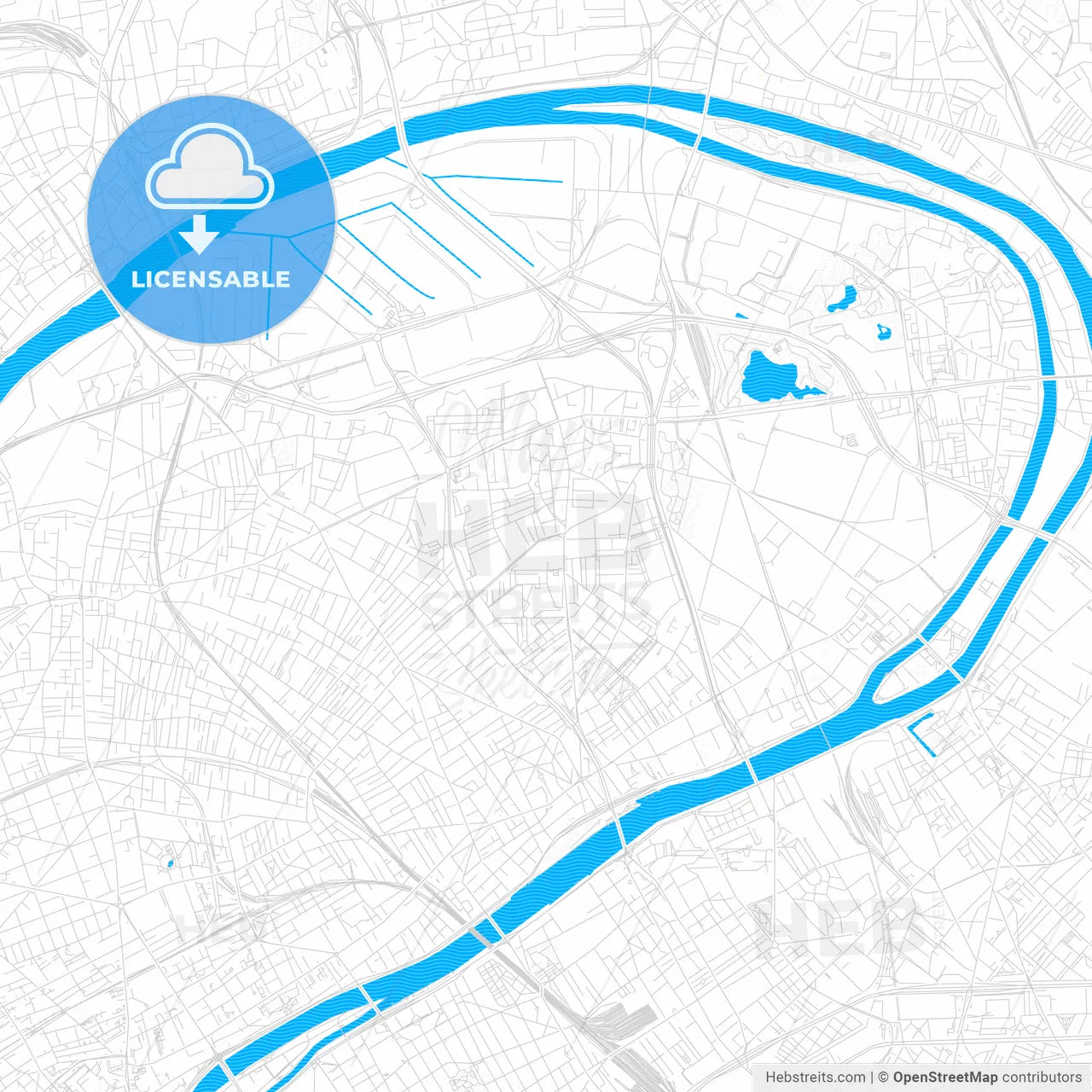 Gennevilliers, France PDF vector map with water in focus