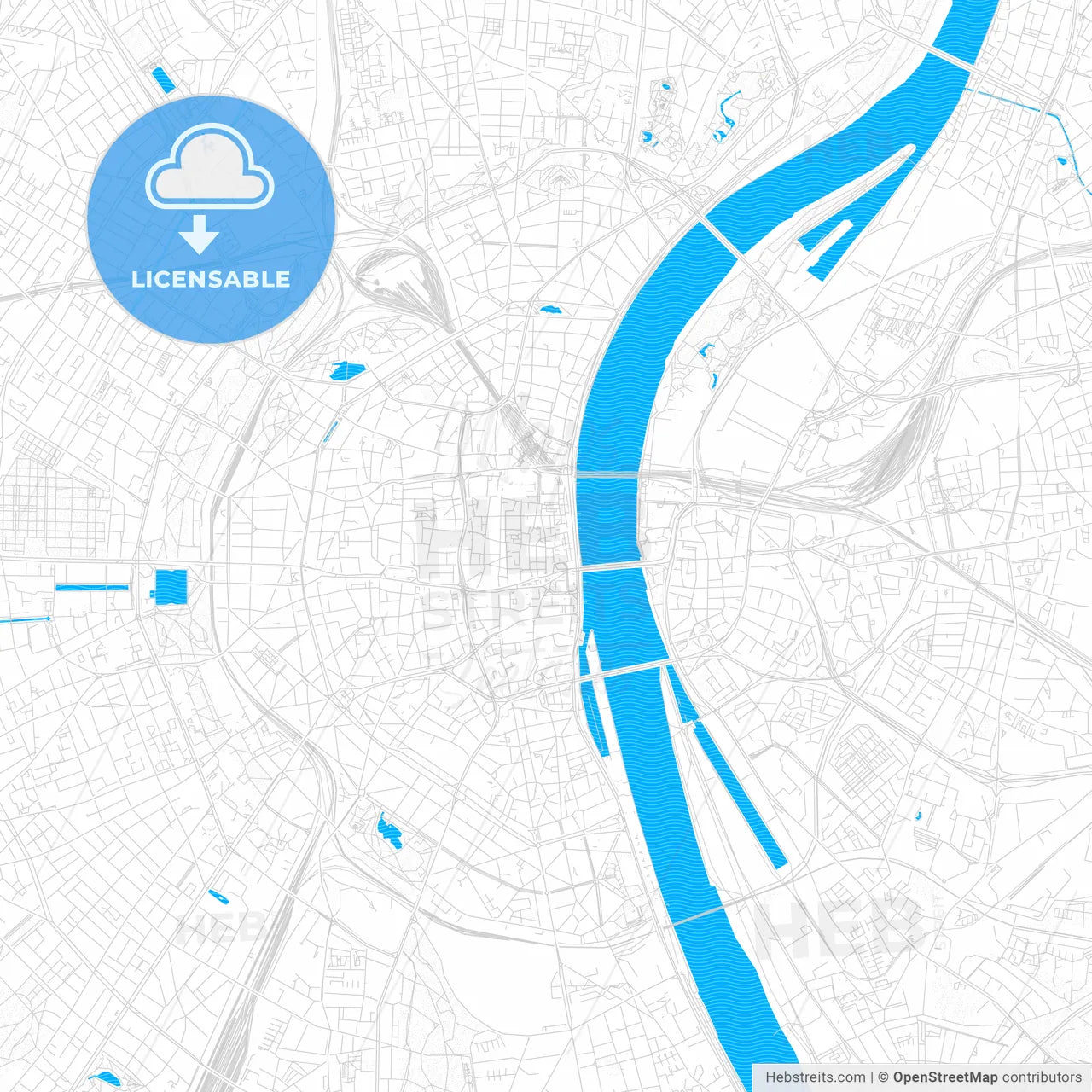 Cologne, Germany PDF vector map with water in focus