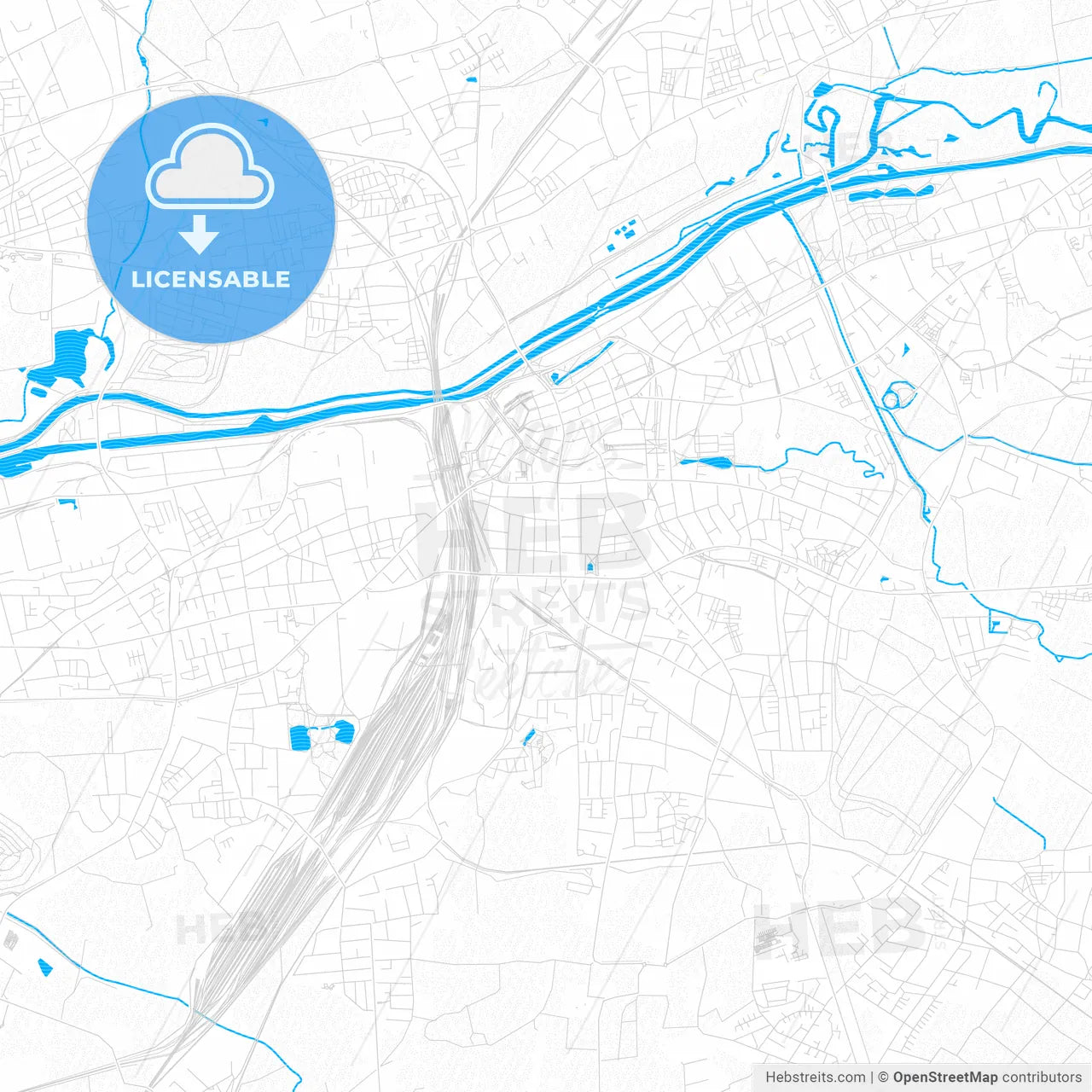 Hamm, Germany PDF vector map with water in focus