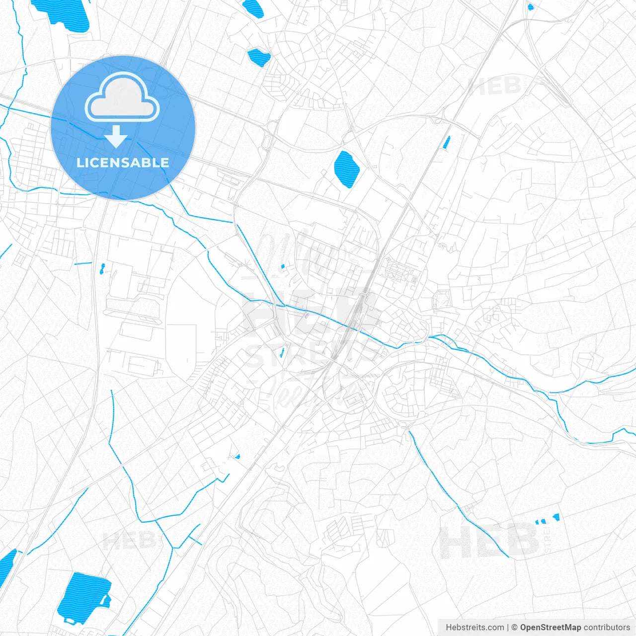 Bruchsal, Germany PDF vector map with water in focus