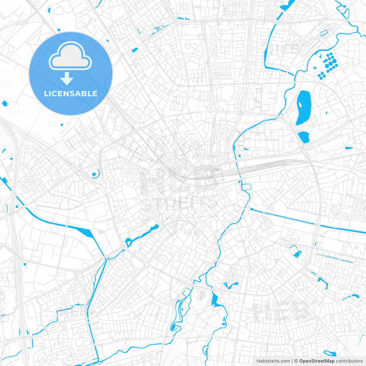 Eindhoven, Netherlands PDF vector map with water in focus