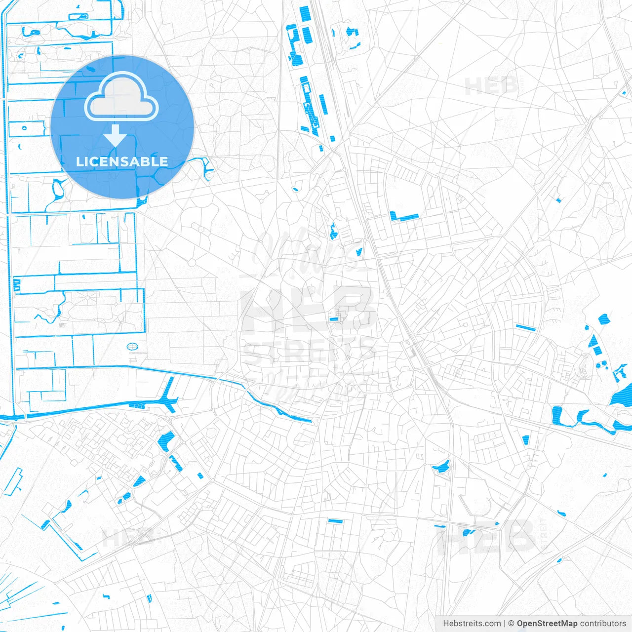Hilversum, Netherlands PDF vector map with water in focus
