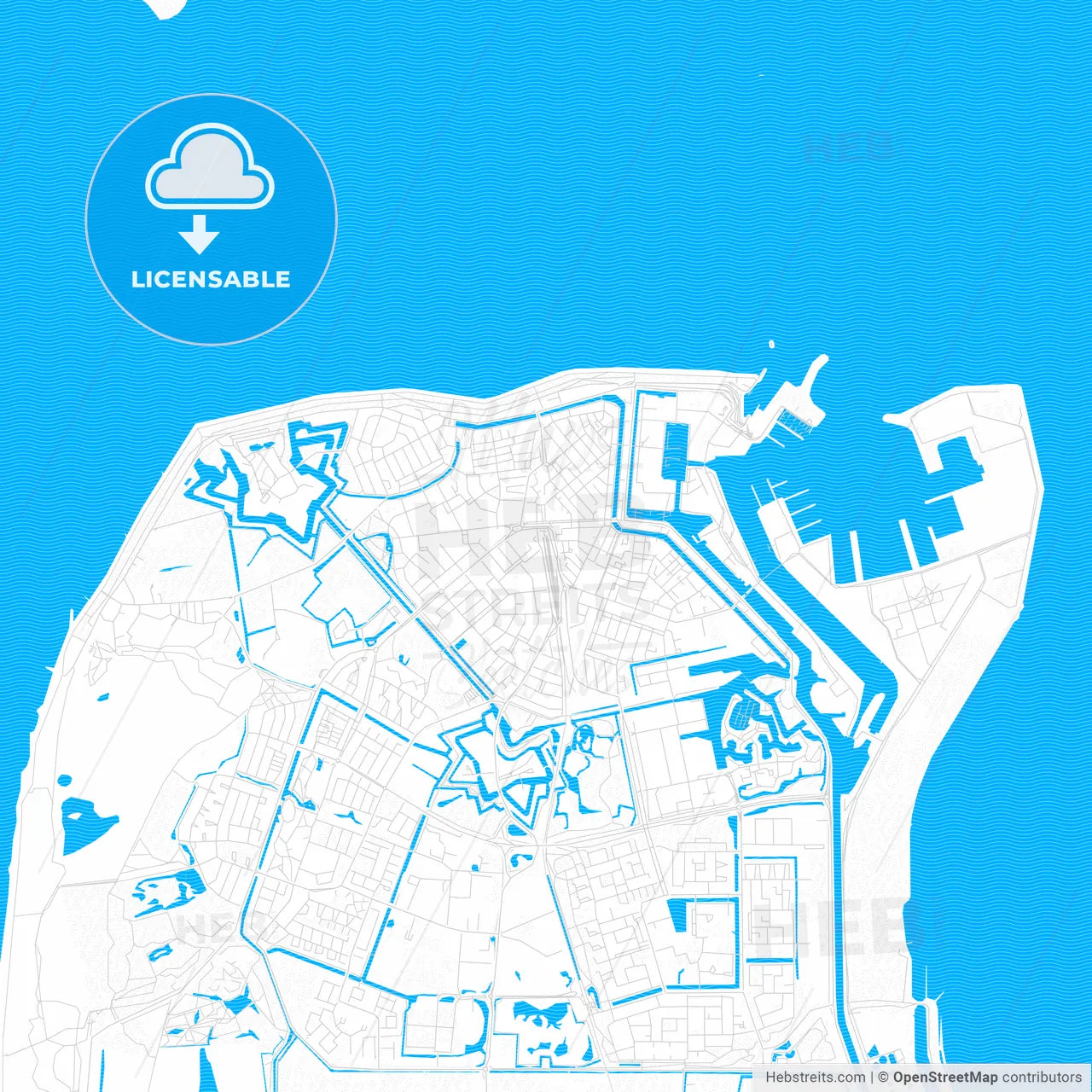 Den Helder, Netherlands PDF vector map with water in focus