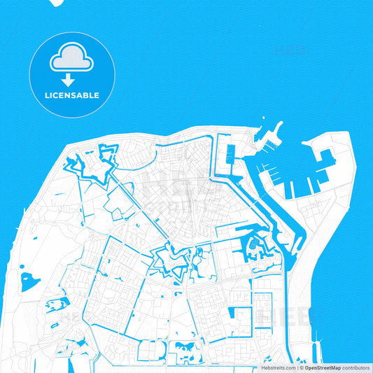 Den Helder, Netherlands PDF vector map with water in focus