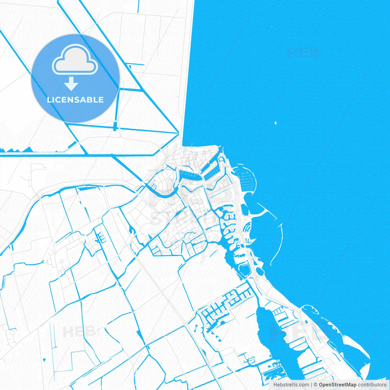 Medemblik, Netherlands PDF vector map with water in focus