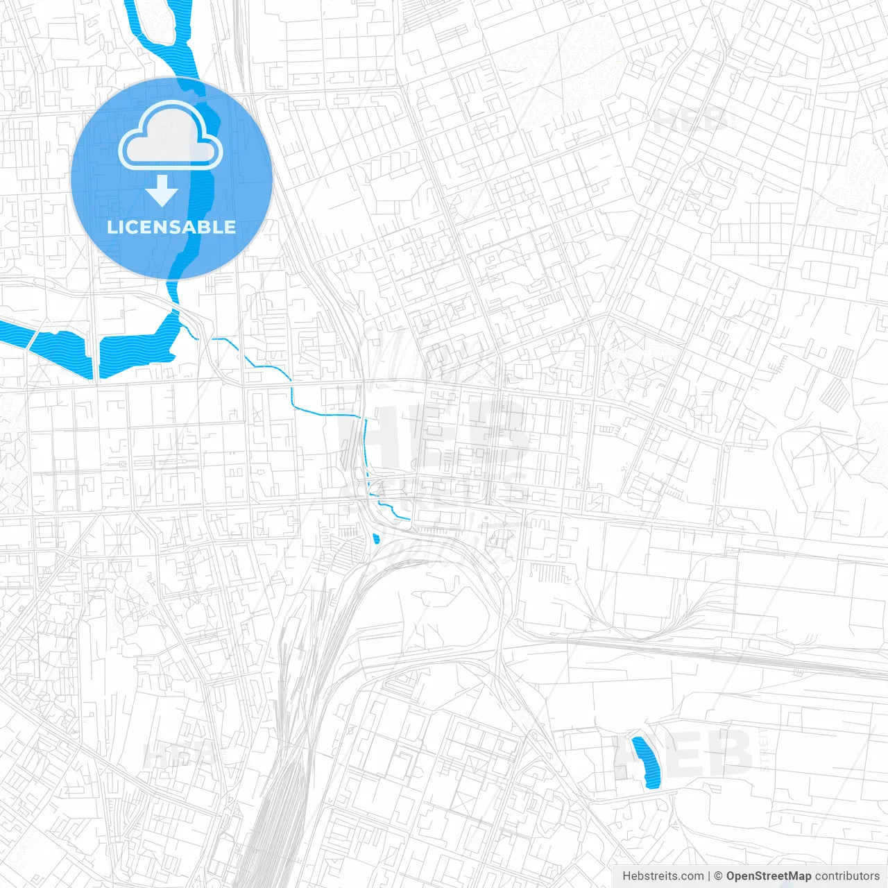 Chelyabinsk, Russia PDF vector map with water in focus
