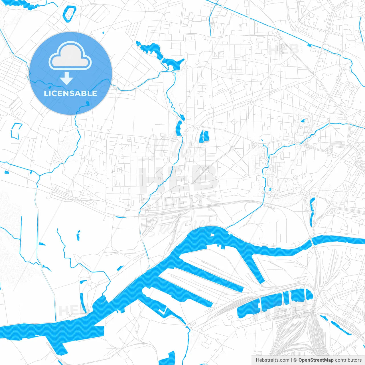 Kaliningrad, Russia PDF vector map with water in focus