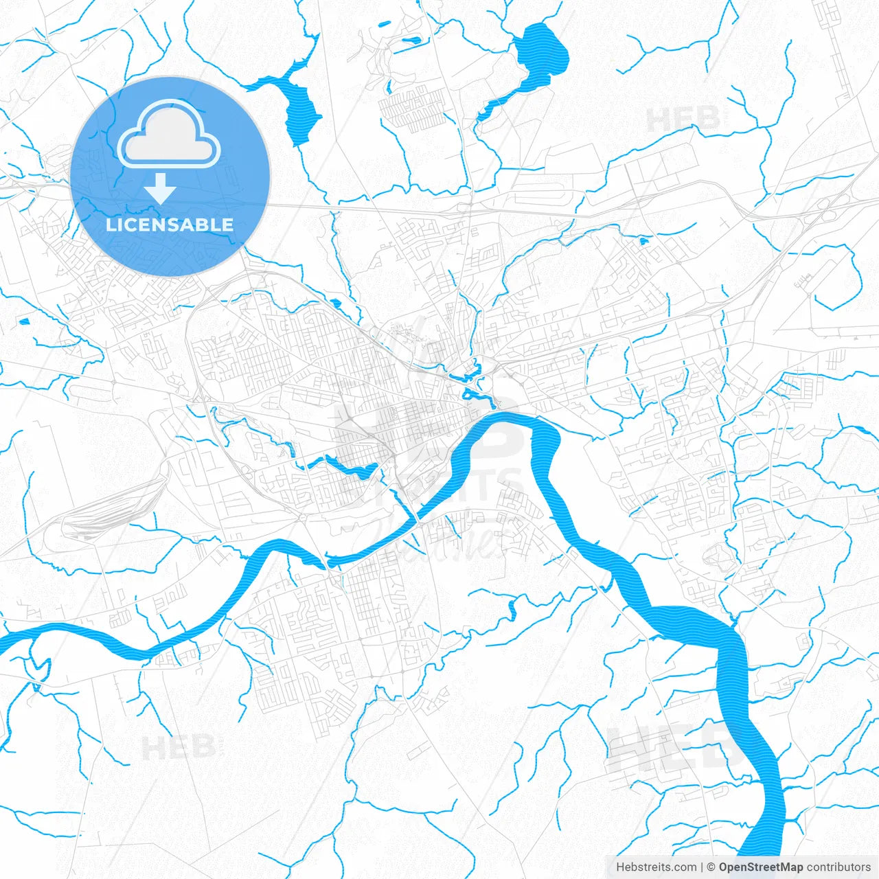 Moncton, Canada PDF vector map with water in focus