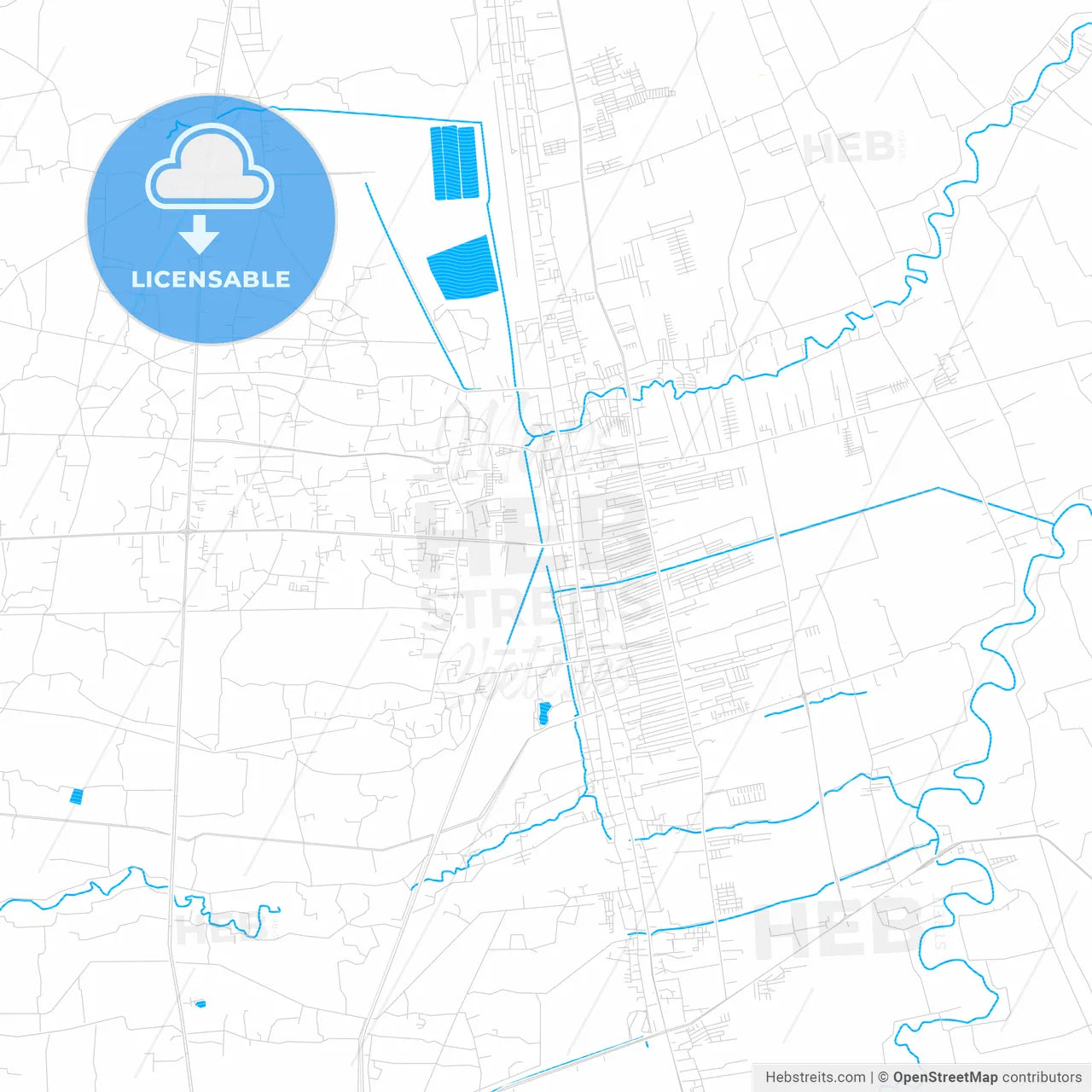 Nakhon Si Thammarat, Thailand PDF vector map with water in focus
