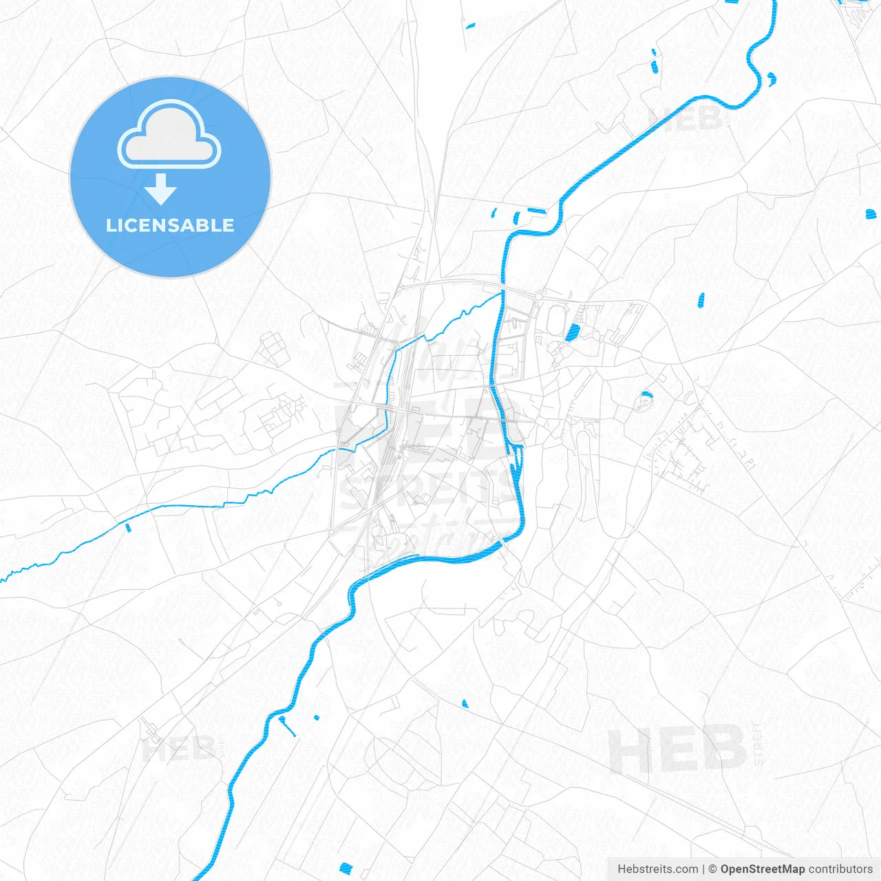Geraardsbergen, Belgium PDF vector map with water in focus