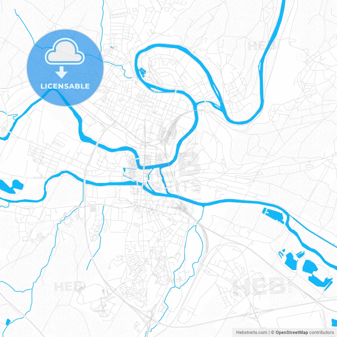 Charleville-Mézières, France PDF vector map with water in focus