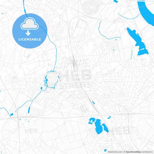 Moers, Germany PDF vector map with water in focus