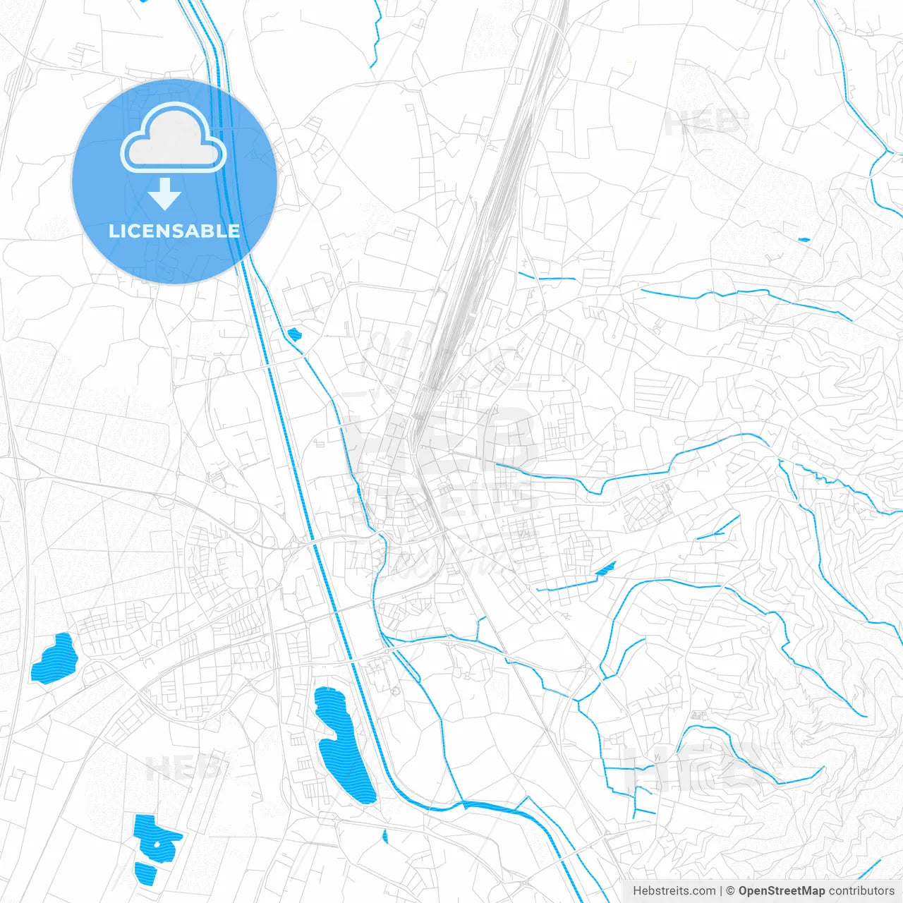 Offenburg, Germany PDF vector map with water in focus