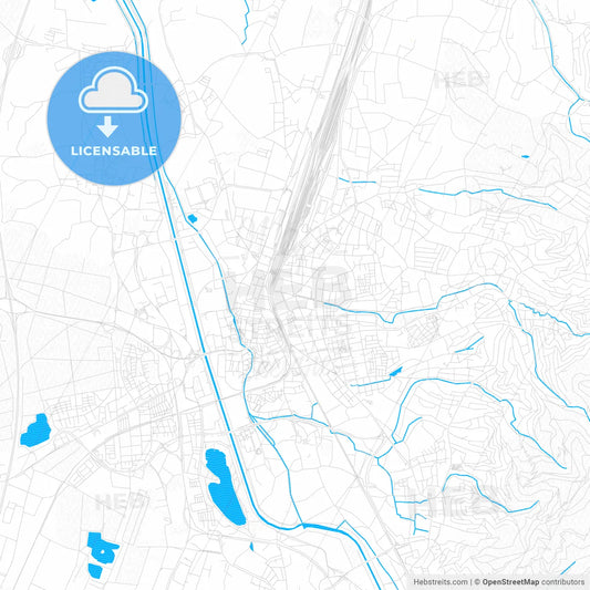 Offenburg, Germany PDF vector map with water in focus