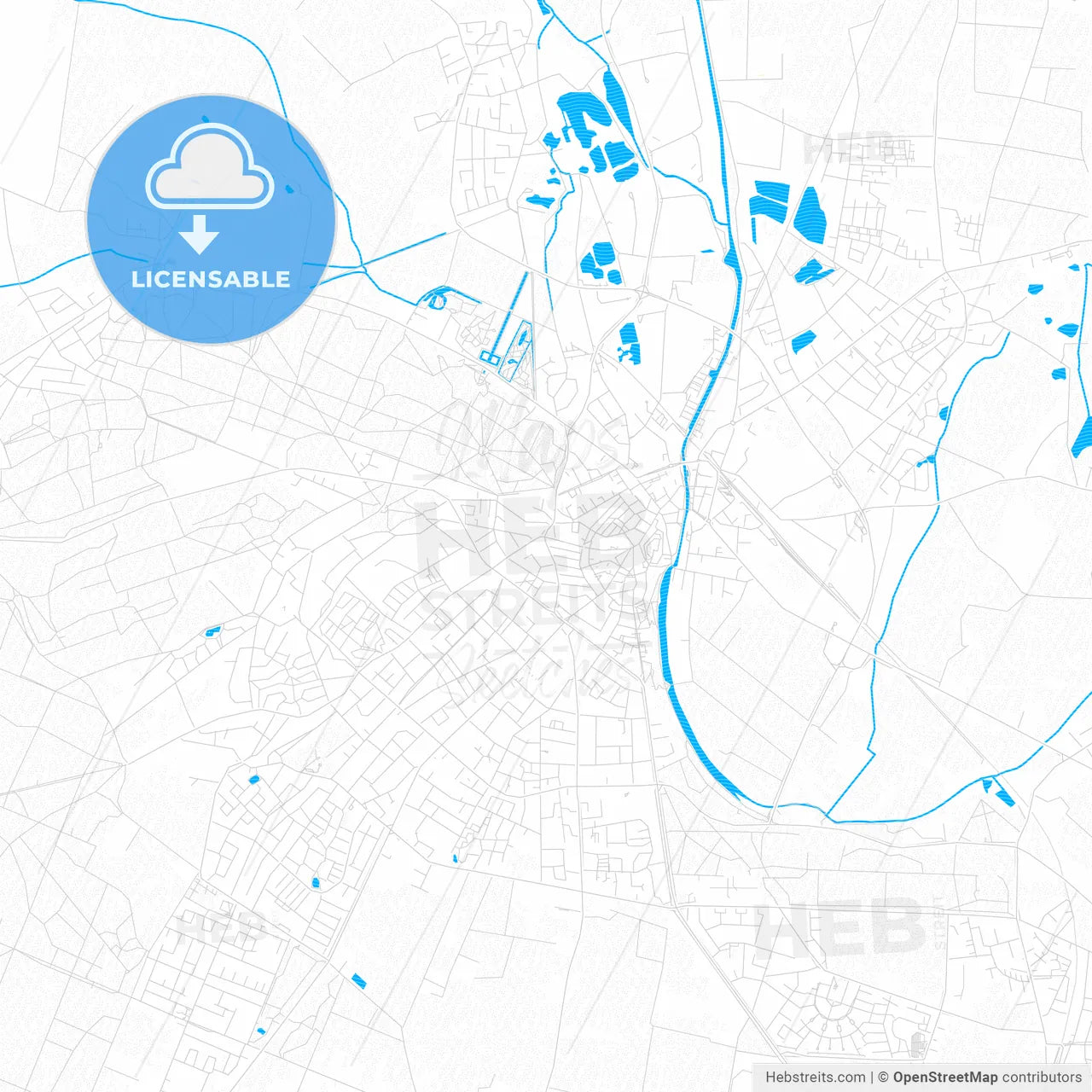 Kleve, Germany PDF vector map with water in focus