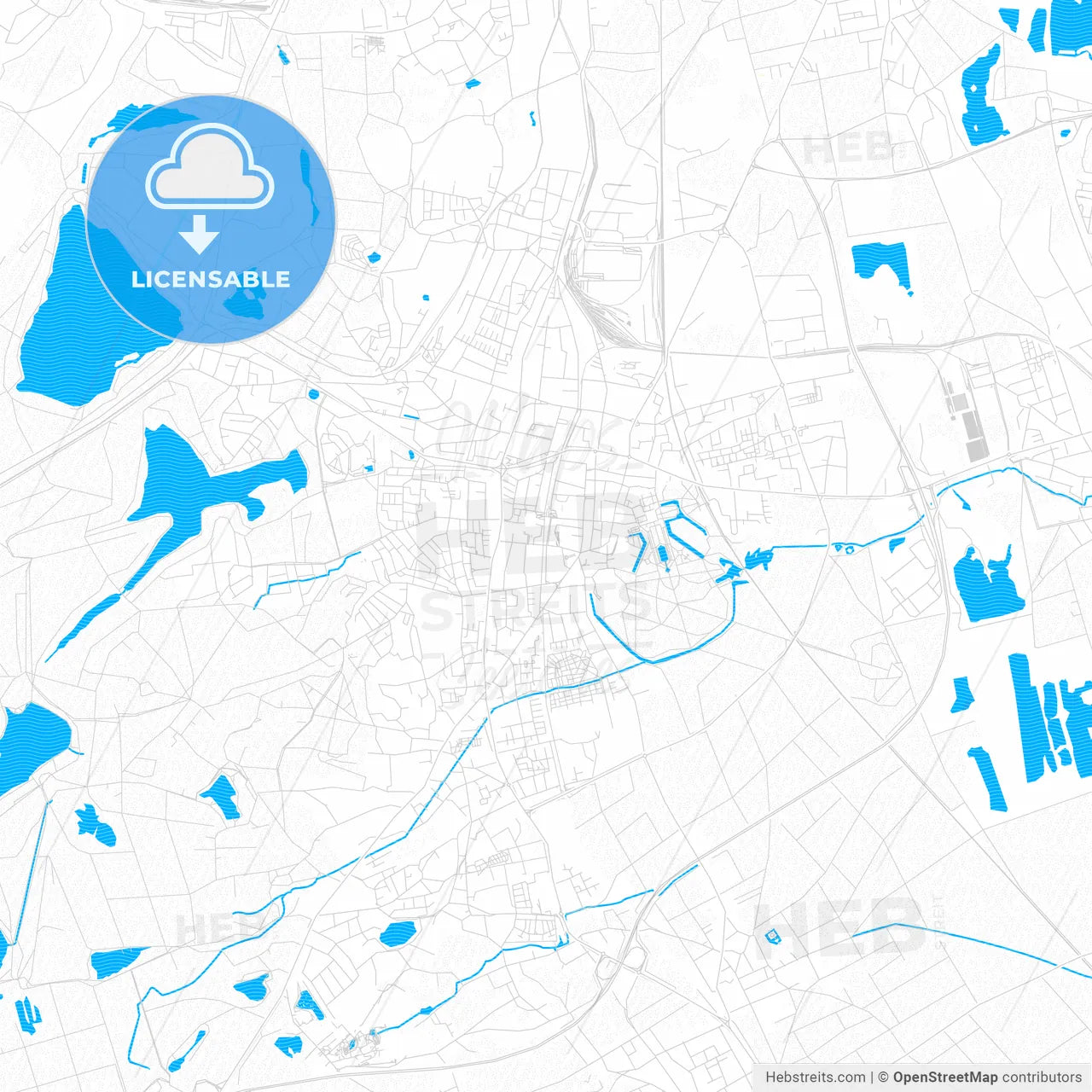 Bruhl, Germany PDF vector map with water in focus