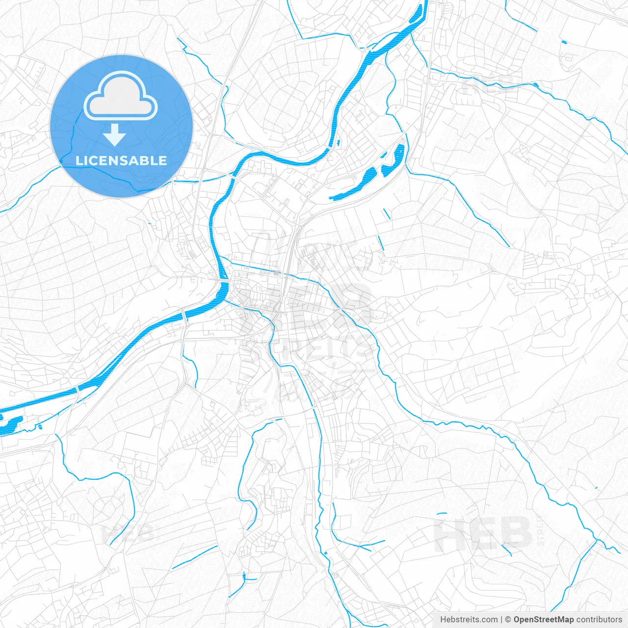 Nurtingen, Germany PDF vector map with water in focus
