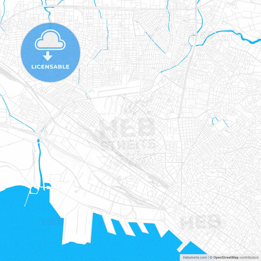 Ampelokipoi, Greece PDF vector map with water in focus
