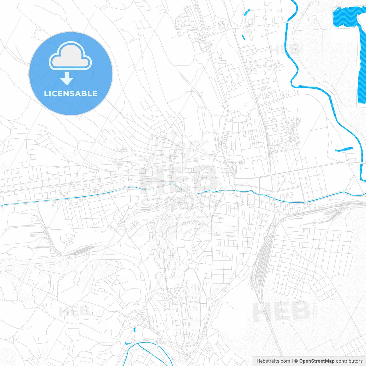 Miskolc, Hungary PDF vector map with water in focus