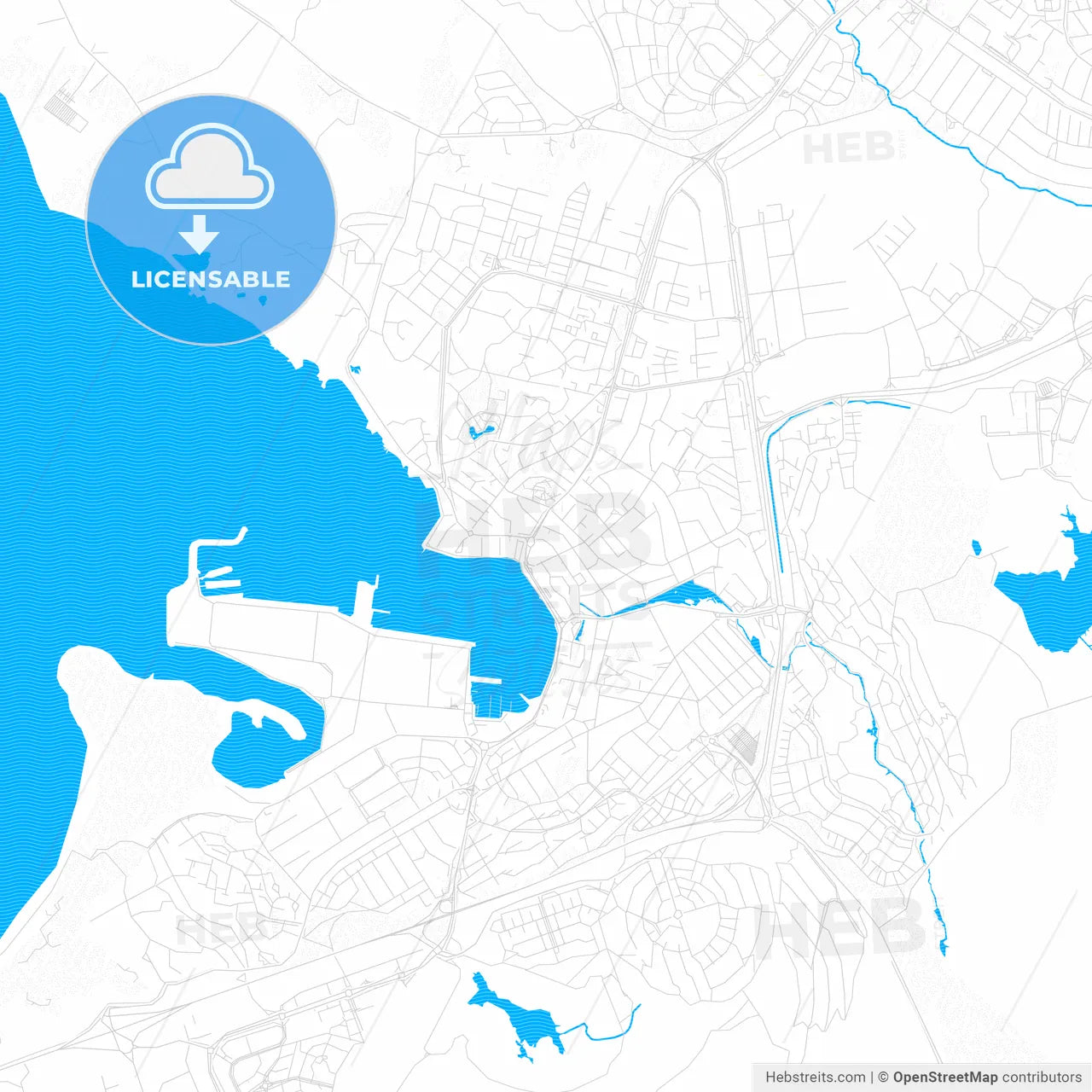 Hafnarfjörður, Iceland PDF vector map with water in focus