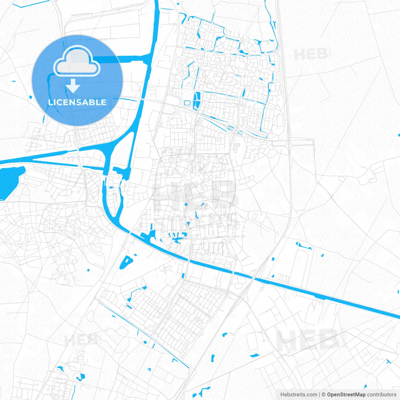 Oosterhout, Netherlands PDF vector map with water in focus