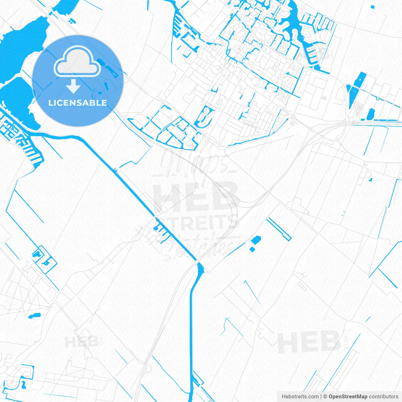 De Fryske Marren, Netherlands PDF vector map with water in focus